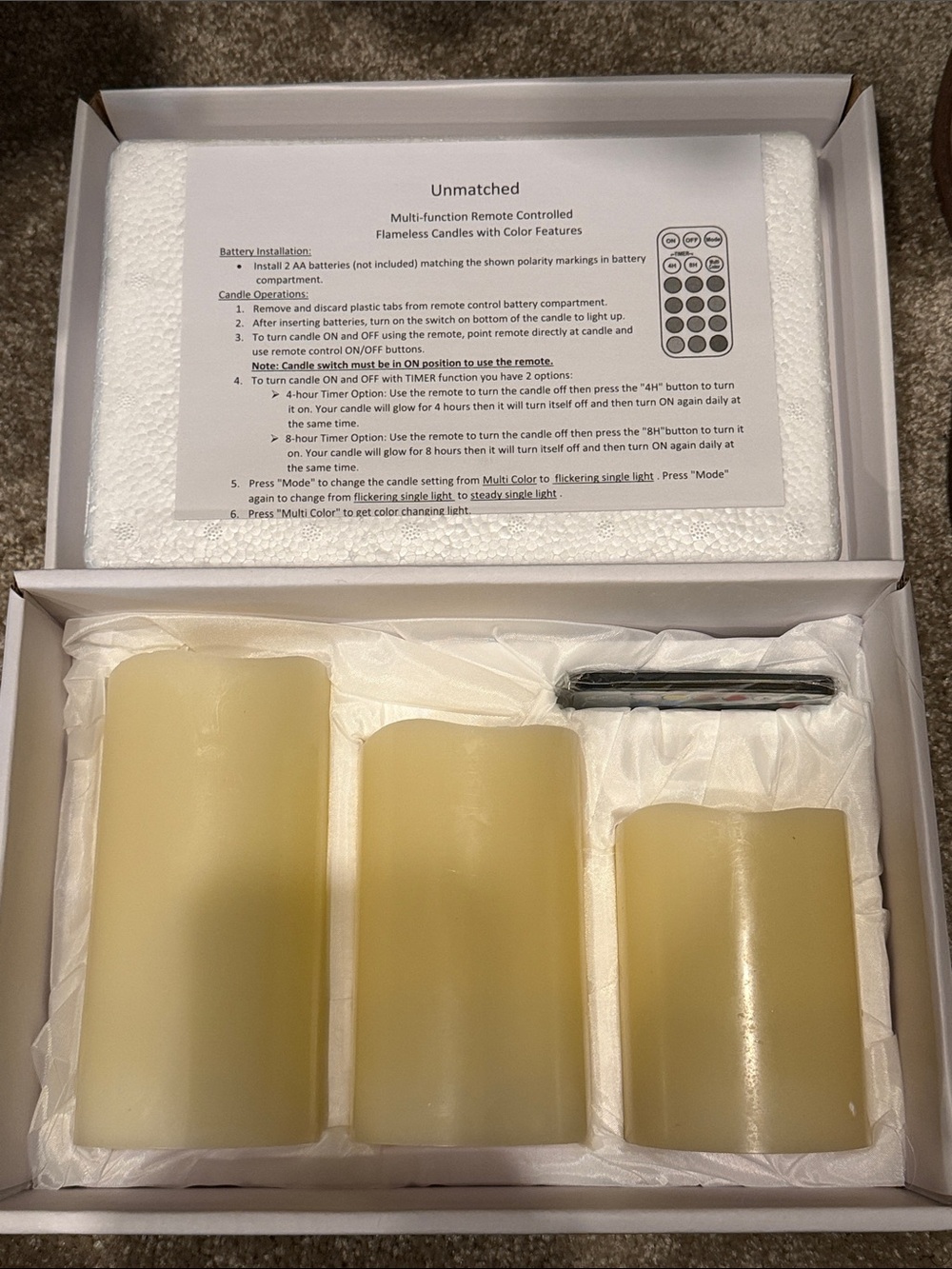 New Flameless LED Pillar Candle Set with Remote - Cream